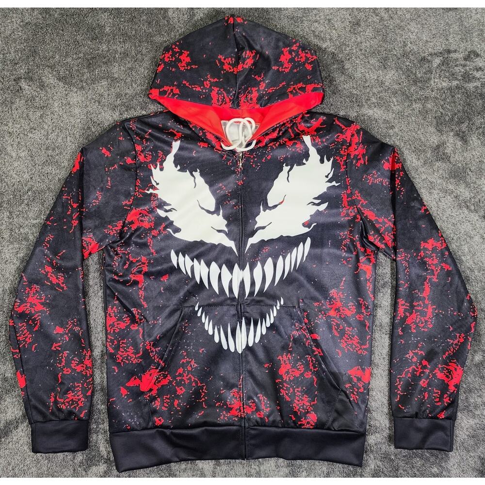 Hoodie Mens XL Black Full Zip Horror Graphic Red Splatter Hooded Pockets